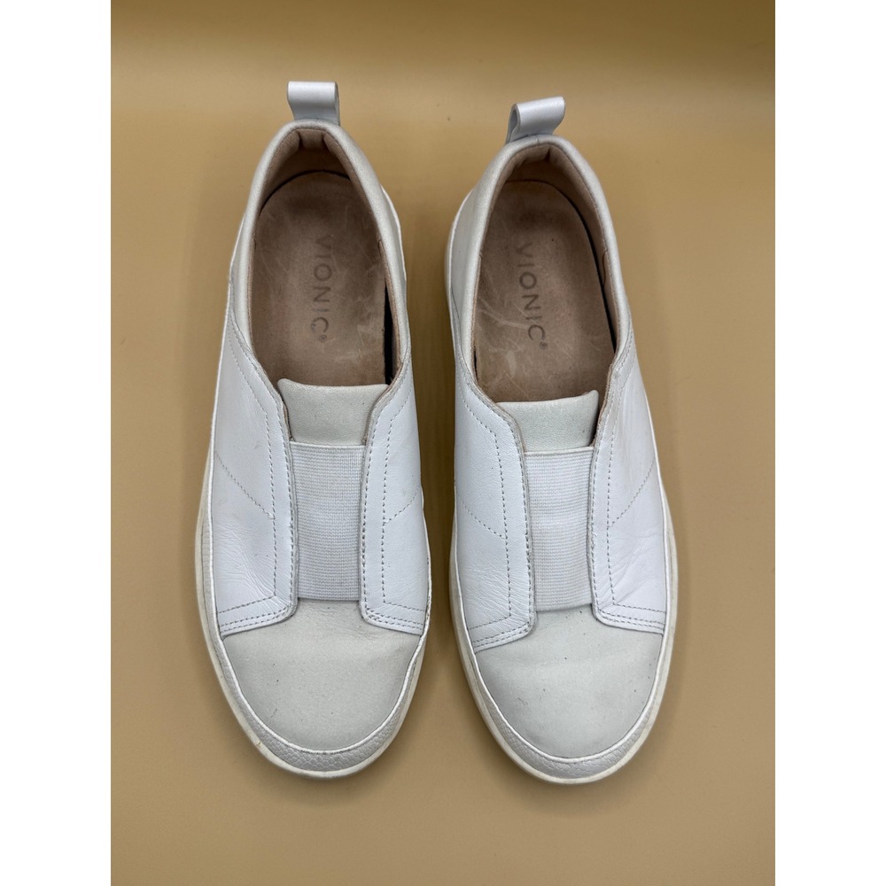 Vionic Zinah Slip On Leather Nubuck Sneakers White Grey Orthotic Shoes Womens - Picture 3 of 8